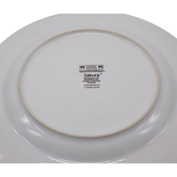Sakura Debbie Mumm (4) SNOWMAN Blue & White Holiday Dinner Plates 10.75" READ - Picture 5 of 5